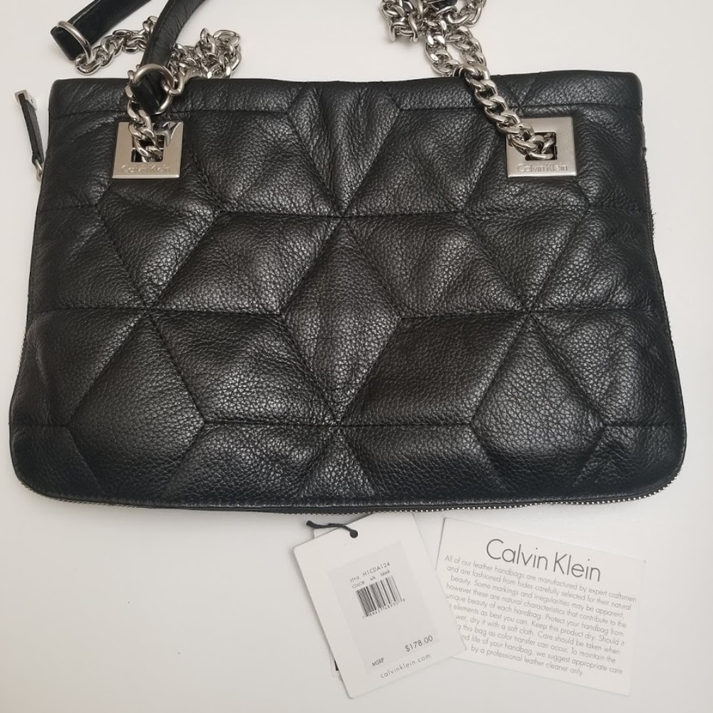 Calvin Klein Black Leather Chain Shoulder Bag